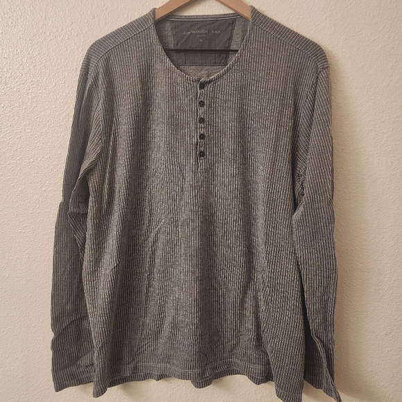 John Varvatos 100% Cotton Striped Gray Henley Shirt Mens Size XL - Picture 1 of 7